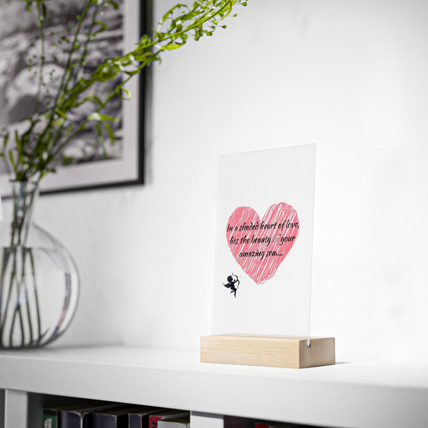 Simple Expressions- Heart Acrylic Love Sign with Wooden Stand - Heartfelt Quotes for Home Decor