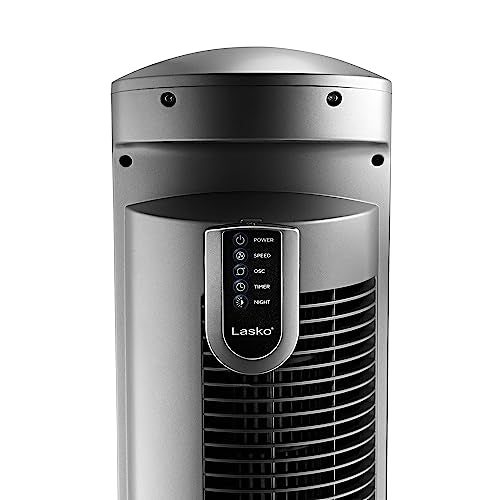 Lasko Oscillating Tower Fan with Remote, Quiet Floor Fans for Bedroom, 42", Silver T42951