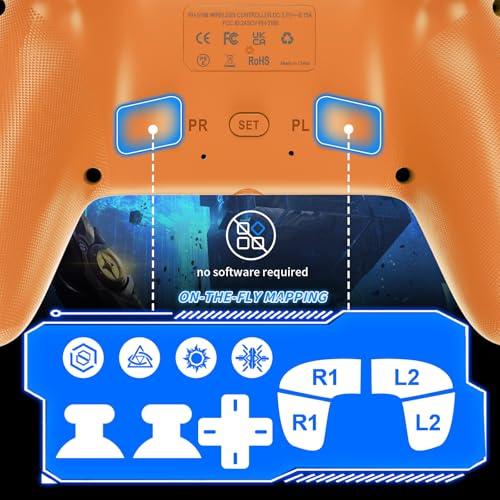 Dinosoo RGB Wireless Controller for PS5/PlayStation 5 PC, Bluetooth Controller with Turbo, Macro, Dynamic Vibration, 6-Axis Motion Control, 3.5mm Audio Jack, 1000mAh Battery, Speaker - Blue
