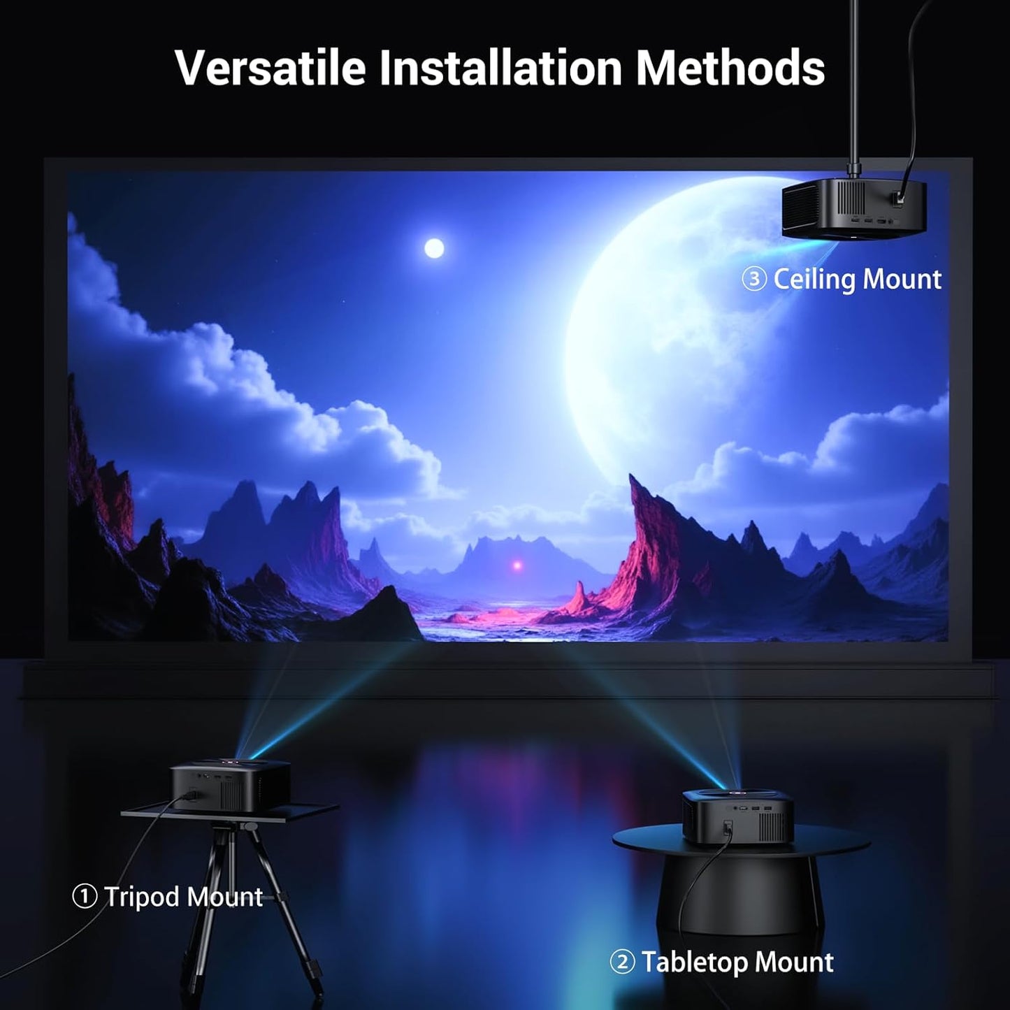 1500 ANSI Official Licensed Google TV Smart Projector, HAPPRUN 4K Full HD Home Theater with Auto Focus, Dolby Sound, Wi-Fi Bluetooth, Built-in Apps, Compatible with Phone & PC, Indoor & Outdoor Use