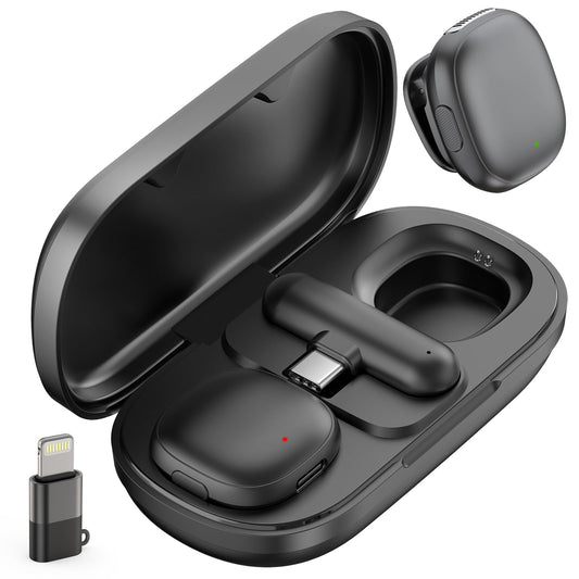 2 in 1 Wireless Lavalier Microphone for iPhone Android - Mini Phone Microphone with 24 H Charging Case for Video Recording Vlog TikTok Instagram Asmr, Noise Cancellation 70Ft Transmission