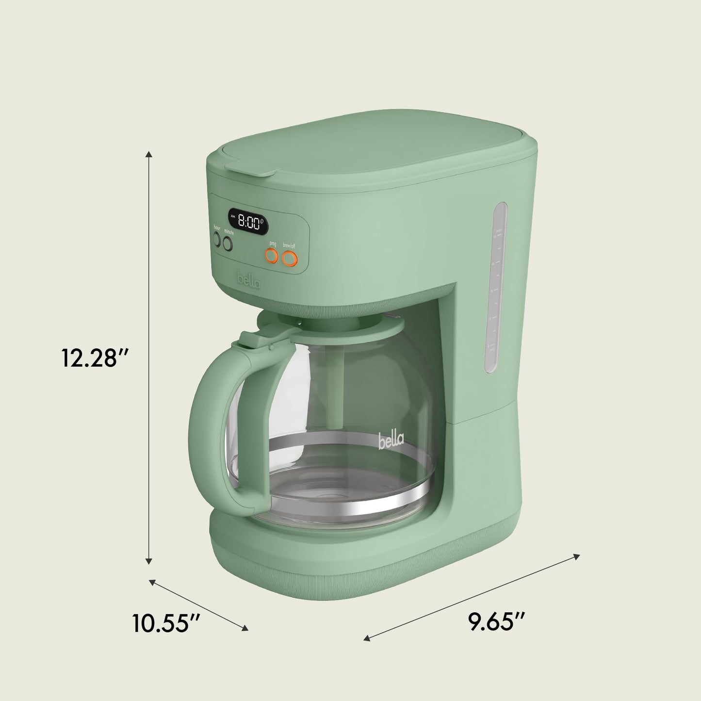 BELLA 12 Cup Programmable Coffee Marker, Reusable Dishwasher Safe Accessories, Easy LCD diaply, Auto Shutoff, 900 watt, Oatmilk