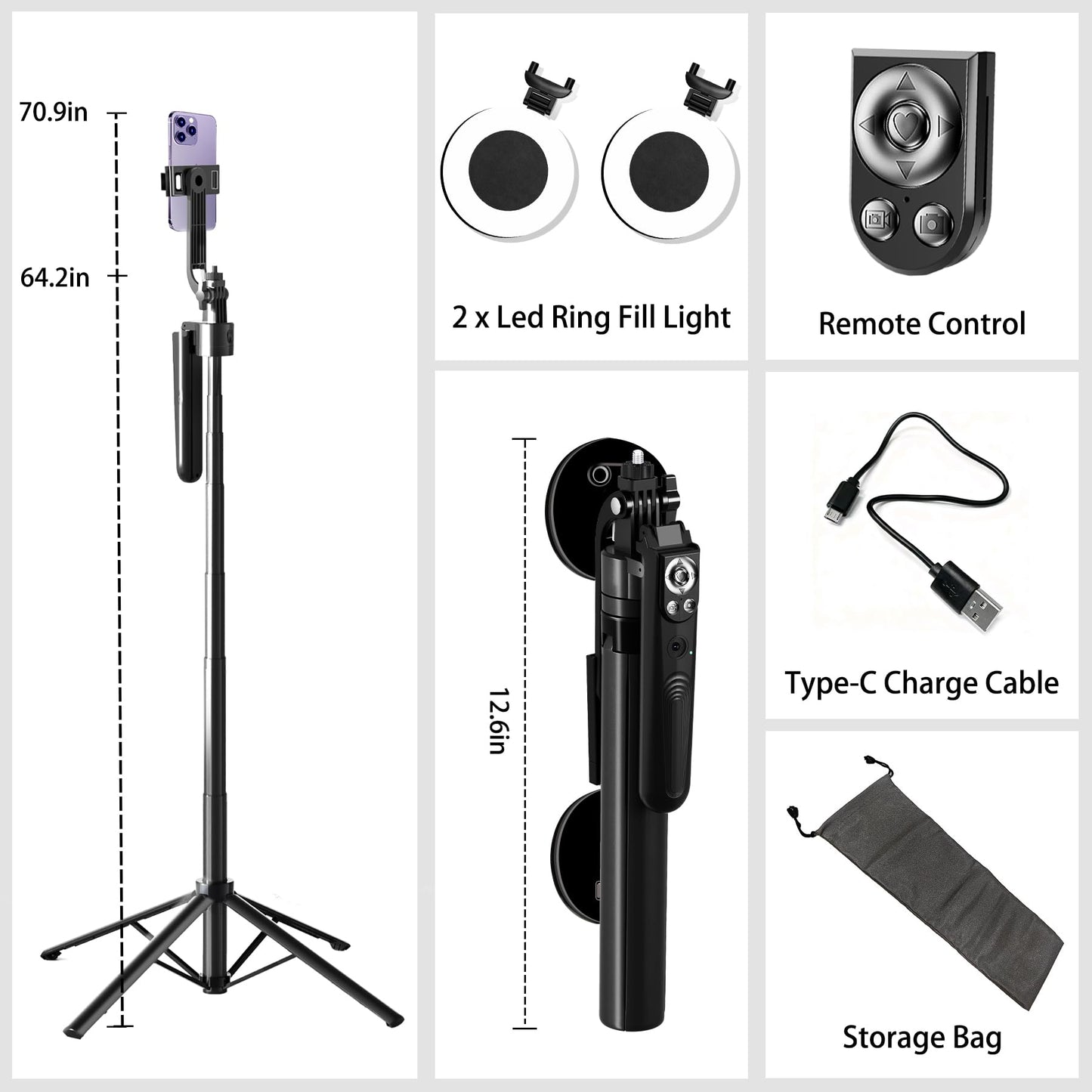 Auto Face Tracking Selfie Stick Tripod for iPhone with Light 360 Rotation That Follows Your Movement 70.9" Camera Tripod Stand with Remote for Content Creator Vlog Live Stream Video Recording