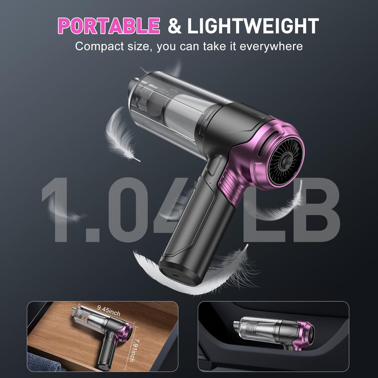 KMM Handheld Car Vacuum Cleaner, 9000Pa Vacuum Cleaner and Air Duster, 120W High Power Hand Held Vacuum with LED Light and Multi-Nozzles for Car, Home, Office, Pet