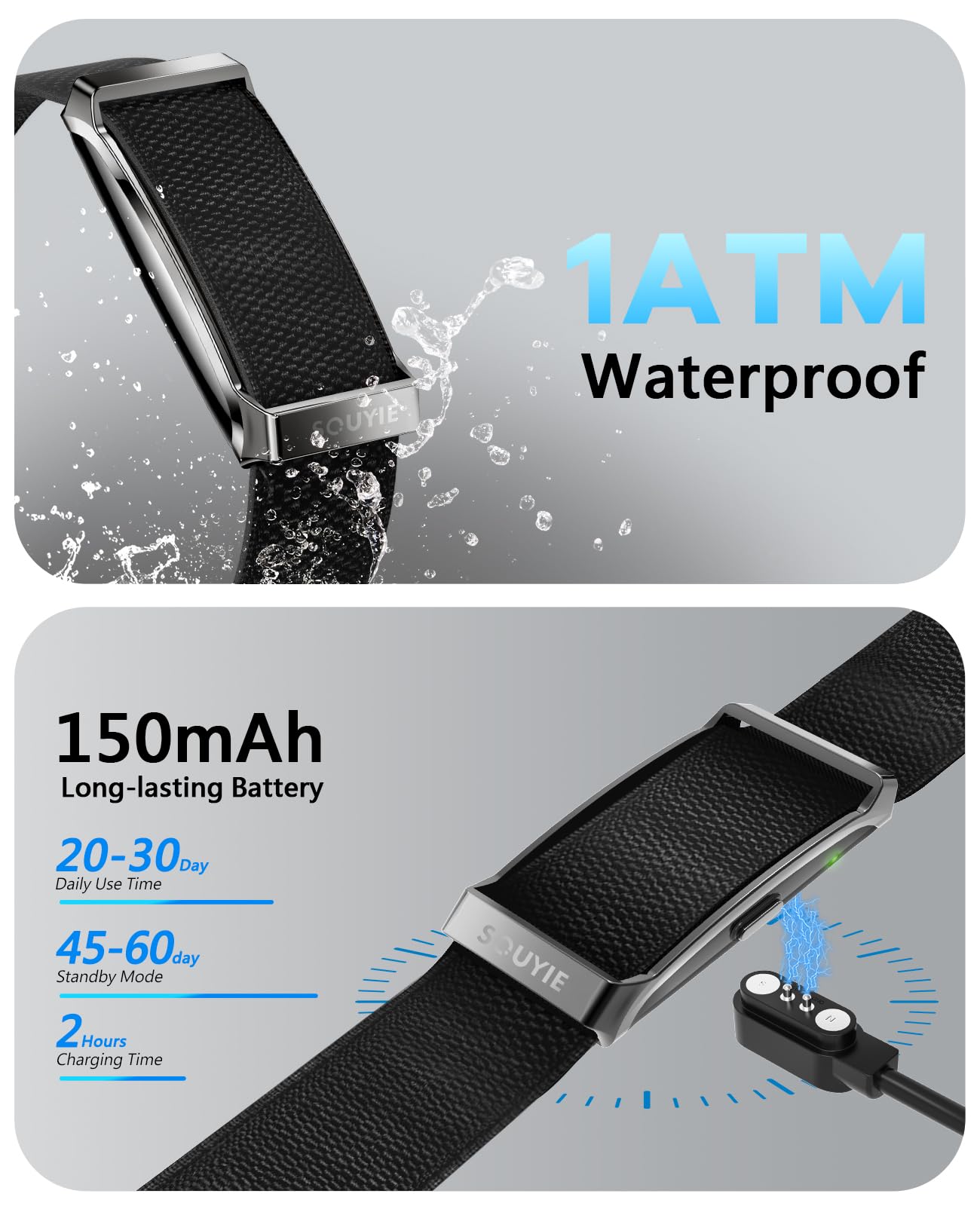Smart Bracelet for Men Women, Health Activity Fitness Trackers, 24H Sleep Tracker, 24/7 Continuous Heart Rate/Blood Pressure/HRV/Stress Monitor, 170+ Sports Modes Smart Wristband with 2 Bands Free APP