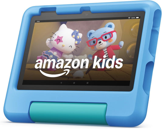 Amazon Fire 7 Kids tablet (newest model) ages 3-7. Top-selling 7" kids tablet on Amazon. Includes 6 months of ad-free and exclusive content, easy parental controls, 10-hr battery, 16 GB, Blue
