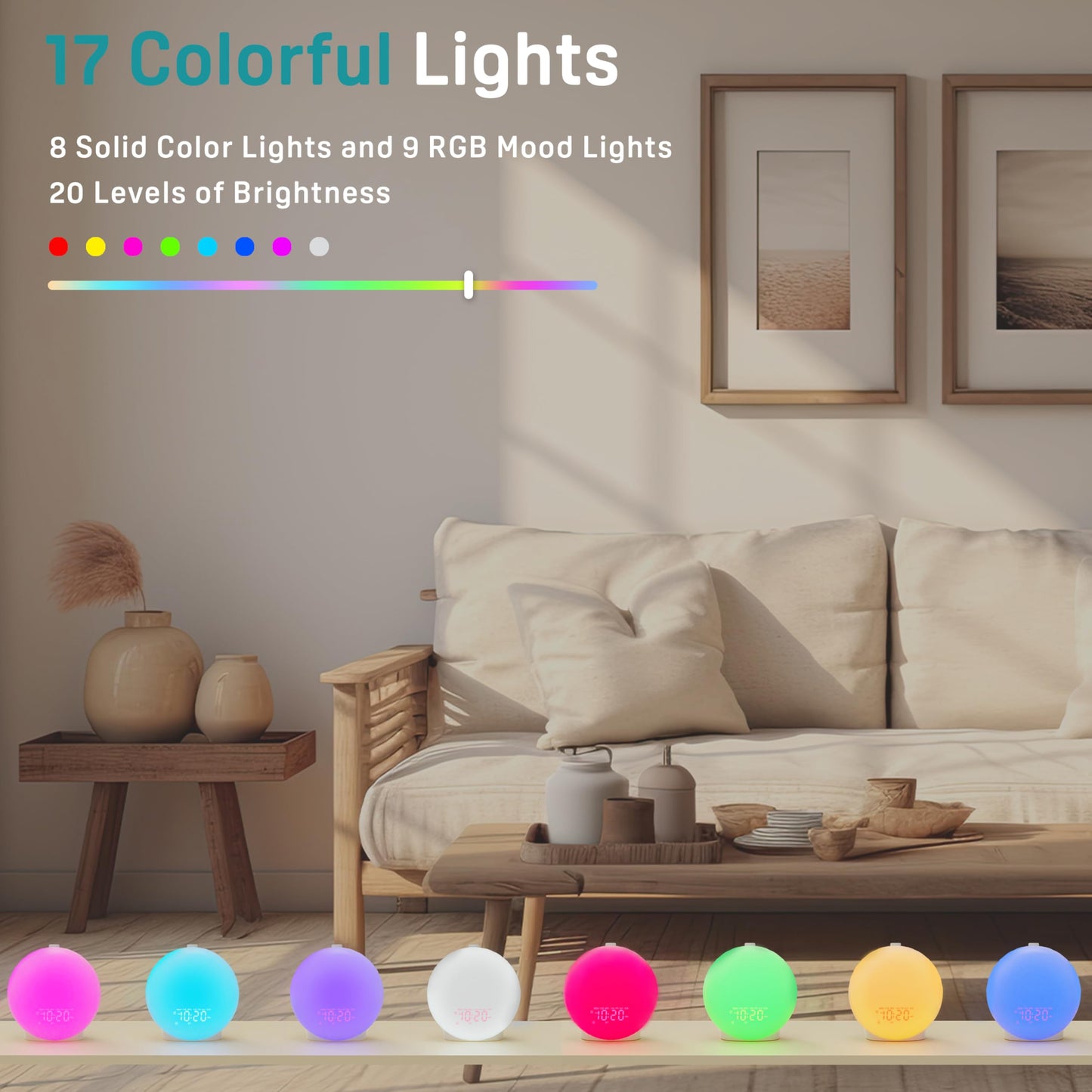 Wake Up Light Sunrise Alarm Clock for Kids, Heavy Sleepers, Bedroom, with Sunrise Simulation, Sleep Aid, Dual Alarms, FM Radio, Snooze, Nightlight, Daylight, 7 Colors, 7 Natural Sounds, Ideal for Gift