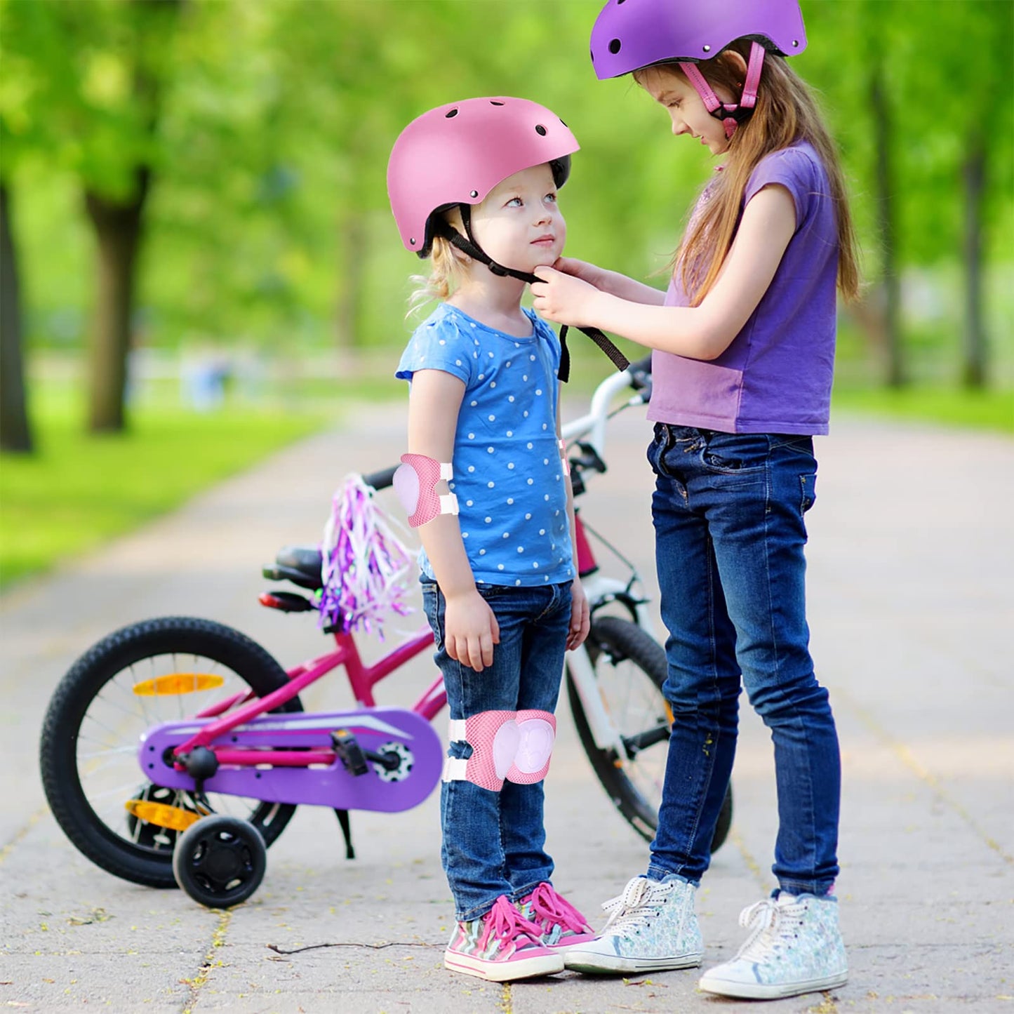 Kids Bike Helmet Set Adjustable for Children, Boys, Girls and Teenagers Aged 3-8 Years Includes Elbow, Knee, Wrist Guards Children's Helmet Protection Set for Bikes SkateboardsRollerskates