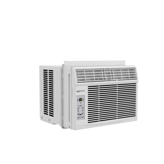 Amazon Basics 5000-BTU Window Air Conditioner with Quiet Operation, Up to 150 Sqf, Cool and Fan Functions, Washable Filter, Adjustable Window Kit, Intuitive Mechanical Controls, for Small Room, White