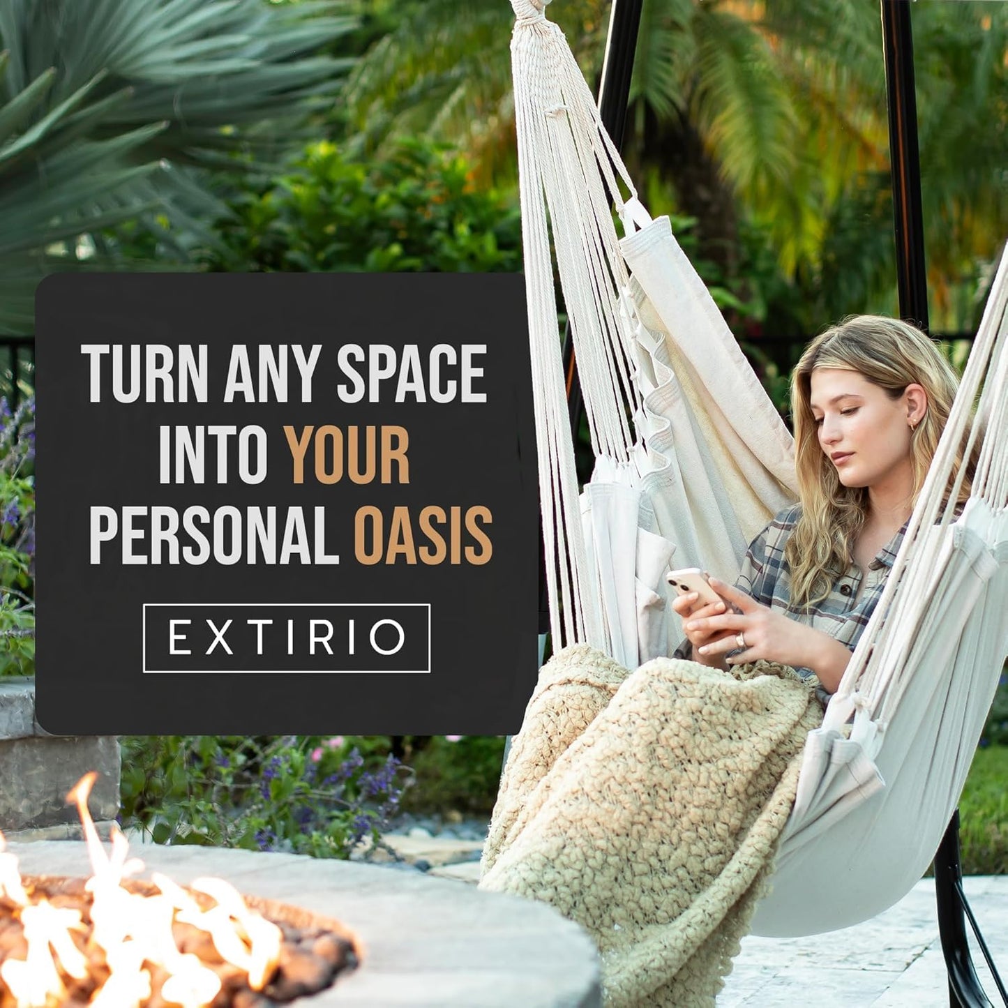 Hanging Hammock Chair Swing โ Hanging Chair Outdoor & Indoor - Hammock Swing Chair โ Quick & Easy Setup with Hardware Kit โ Durable & Spacious Full Body Support โ Holds 440 Lbs