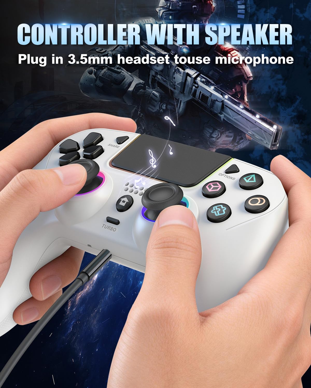 GUOC LED Wireless Controller for PS5 with Hall Effect Joystick and Trigger,4 Macron Boutton Extended Grip Controller Compatible with PS5 Pro/Slim, Dual Vibration, Remap/Turbo Function