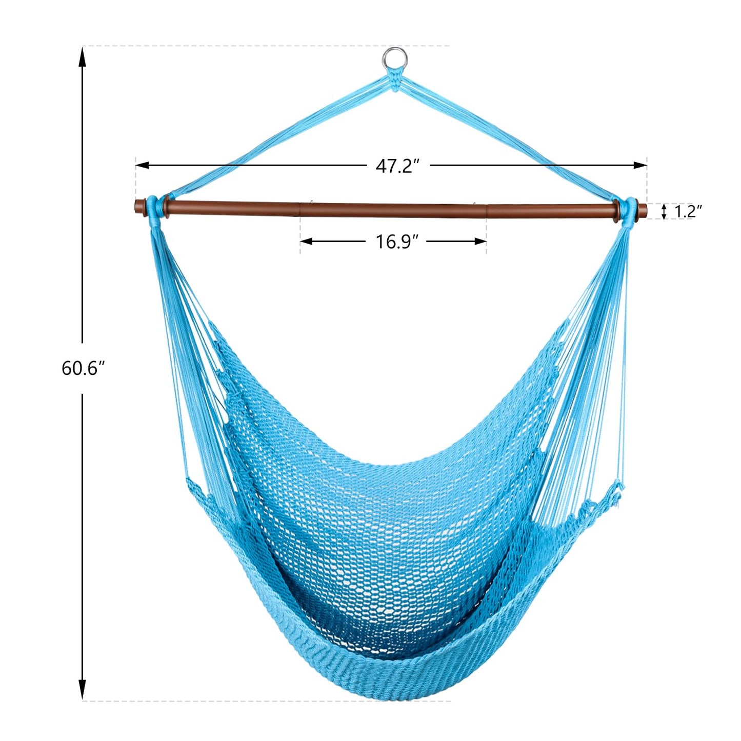 Upgraded Caribbean Hammock Chair with Detachable Metal Bar, Large Hammock Swing Chair, XL Rope Hanging Chair for Outdoor Indoor, 330 LBS Weight Capacity, Burlywood
