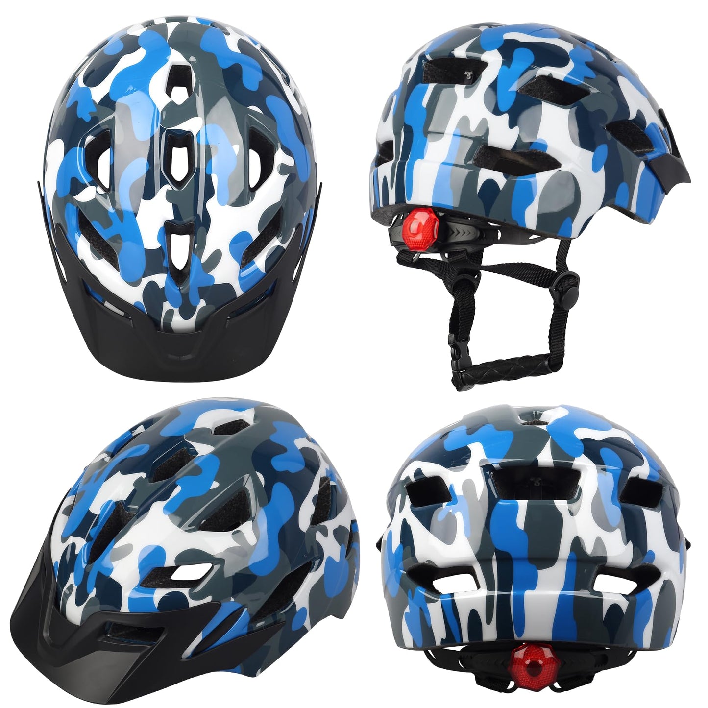 Kids Bike Helmet,Bavilk Kids Boys Girls Bike Helmets with LED Light Detachable Visor Children Youth Teen Multi-Sport for Skating Cycling Scooter Skateboard Adjustable & Lightweight 19.7"-22.4"