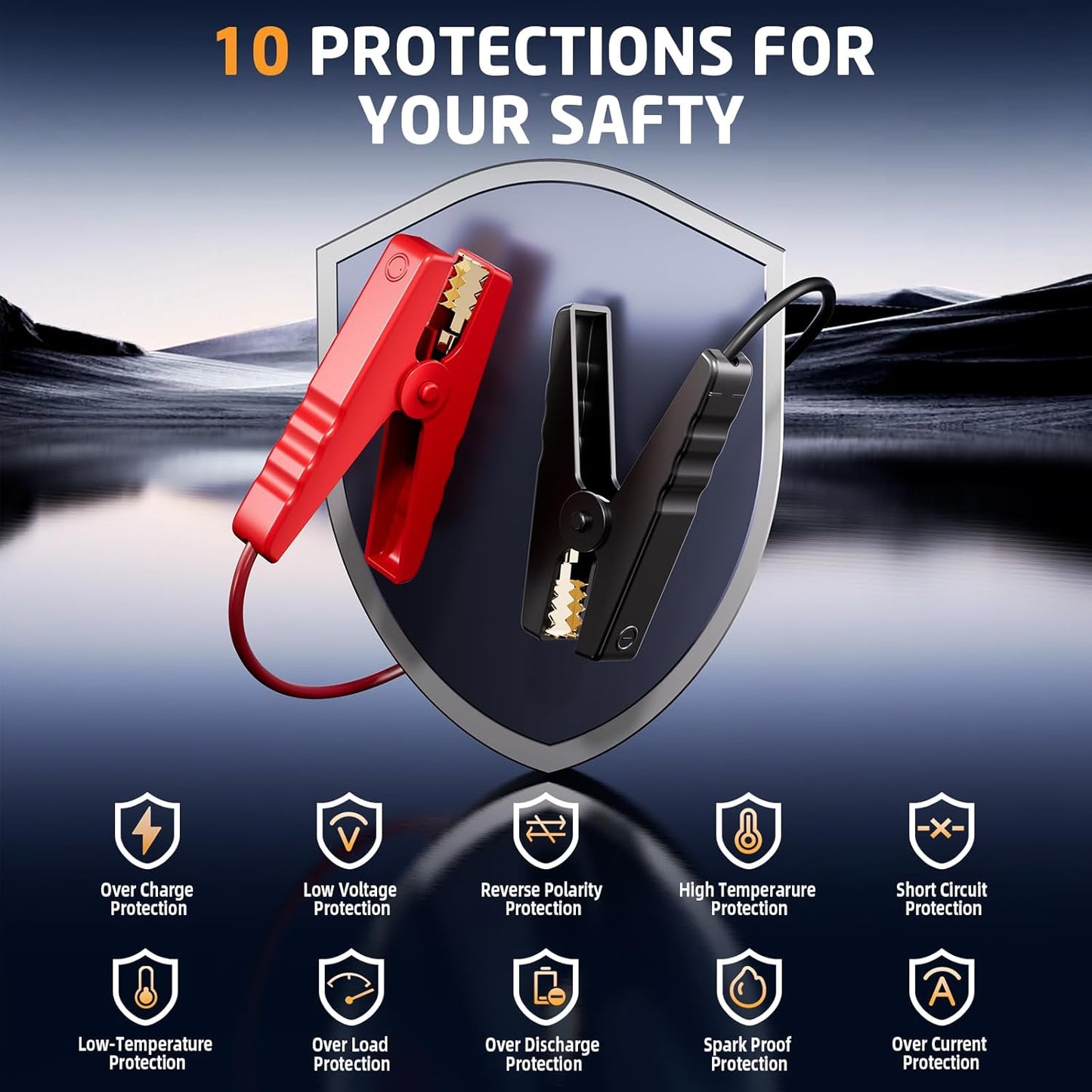 Jump Starter with Air Compressor, 8000A Car Battery Jump Starter (9.0 Gas/8.0L Diesel), 180PSI Car Battery Jumper Starter Portable 12V Jump Box with Jumper Cables, LED Light, Power Bank, LCD Display