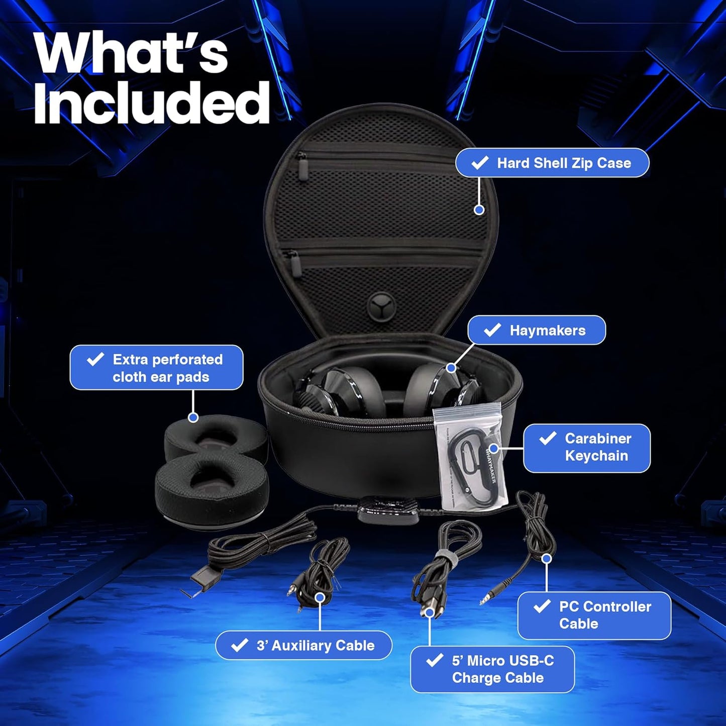 HAYMAKER Noise Cancelling Bluetooth Gaming Headphones - Dirac 3D Surround with 30+ Hr Battery, Touch Controls and RGB - Gaming Headsets for PS5, Xbox, PC, Switch & Mobile