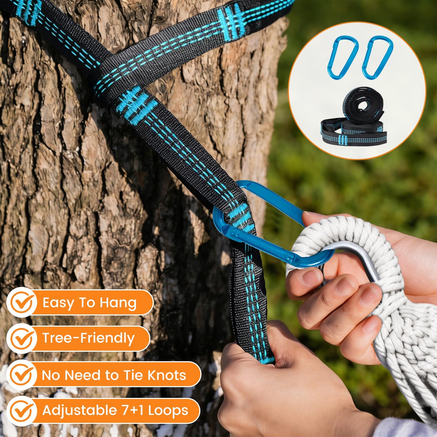 Lazy Daze Hammocks Extra Large Double Hammock, Portable Camping Hammock with Travel Bag & Tree Straps for Outdoor, Camping, Backyard, Patio, 550lbs Capacity, Black & White