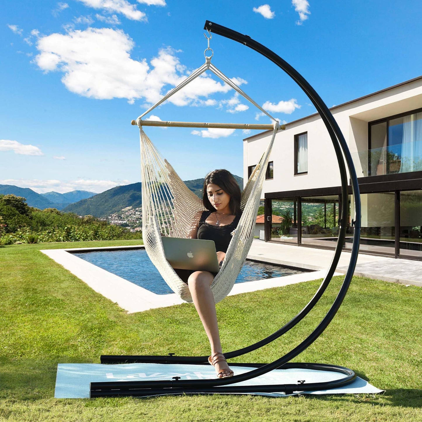 Lazy Daze Hammocks Chair Caribbean Hanging Rope Weaving Chair with 40" Hardwood Spreader Bar and Soft-Spun Cotton Rope for Indoor/Outdoor Backyard & Living Room, Max 300 LBS, Natural