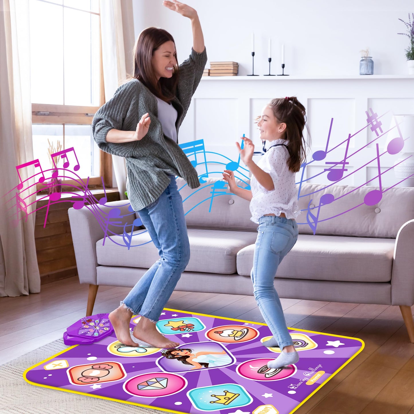 Unicorn Dance Mat, Dance Mixer Rhythm Step Play Mat, Pink Dance Pad with LED Lights, Adjustable Volume, Built-in Music, 5 Game Modes, Xmas B-Day Gifts for 3-12 Years Old Girls Toys