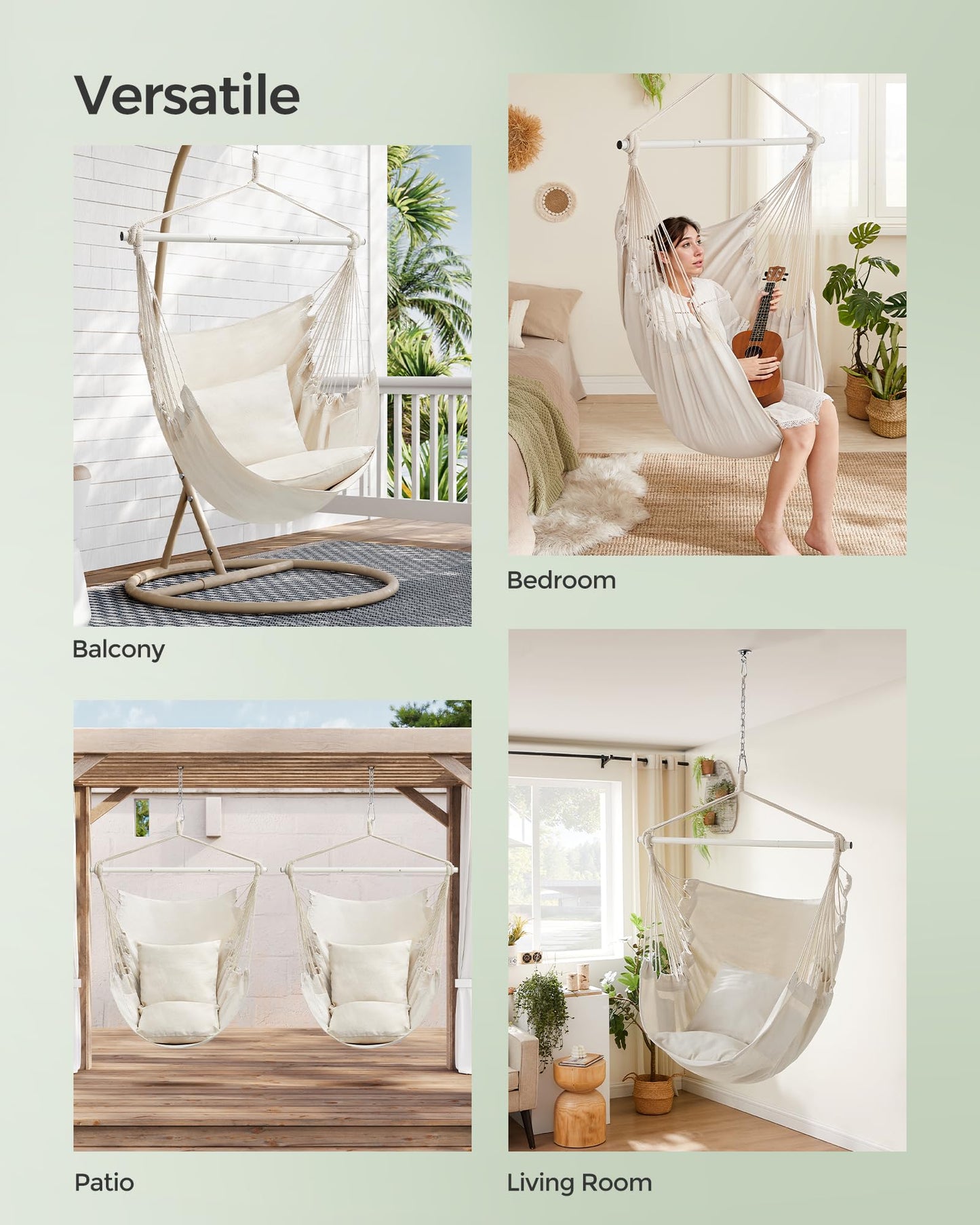 SONGMICS Hammock Chair, Load Capacity 500 lb, Hanging Chair with 2 Cushions, Large Hammock Swing with Chain and Pocket, for Indoor, Outdoor, Living Room, Bedroom, Slate Gray UGDC197G02