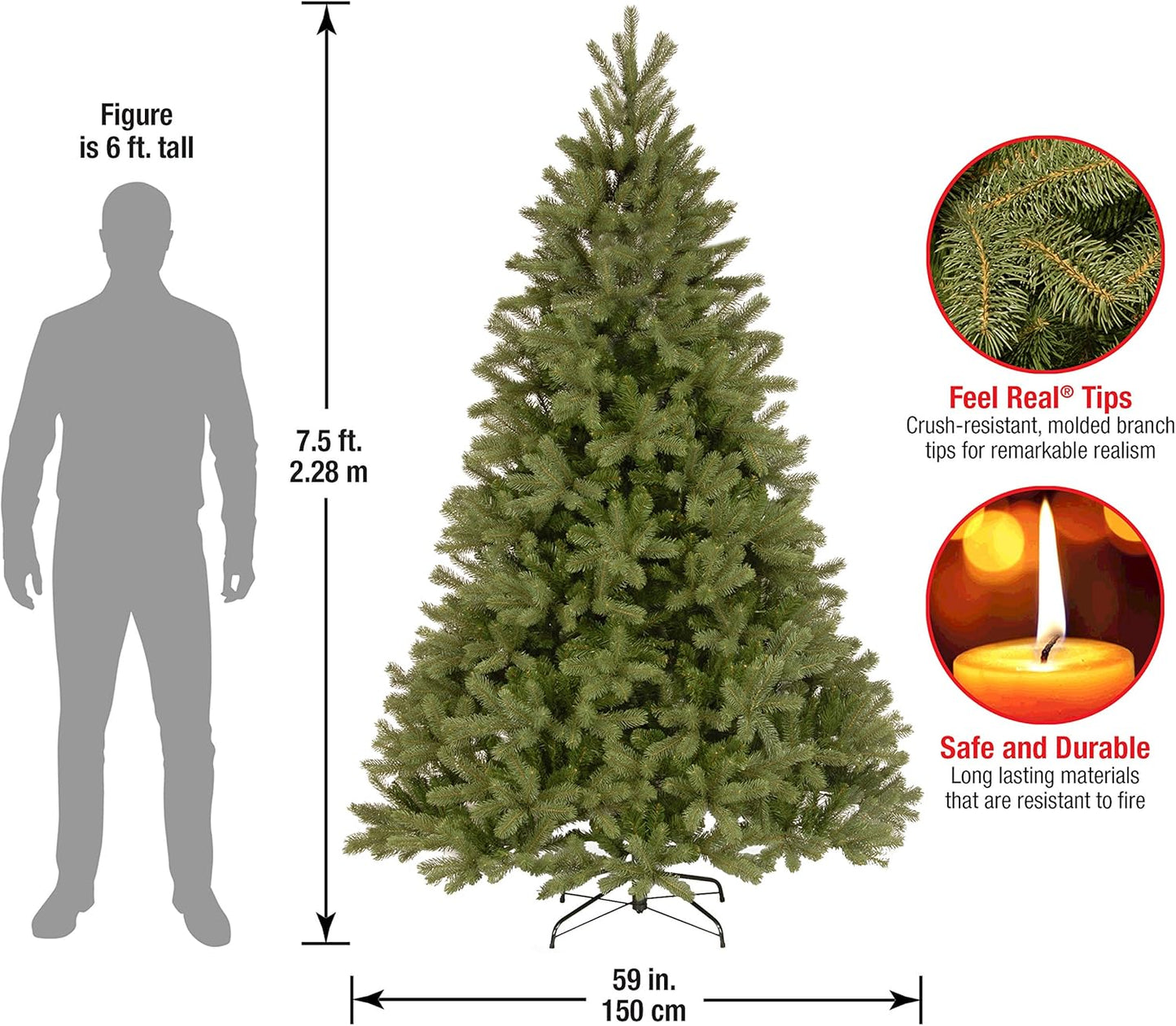 National Tree Company 'Feel Real' Artificial Full Downswept Christmas Tree, Green, Douglas Fir, Includes Stand, 7.5 Feet