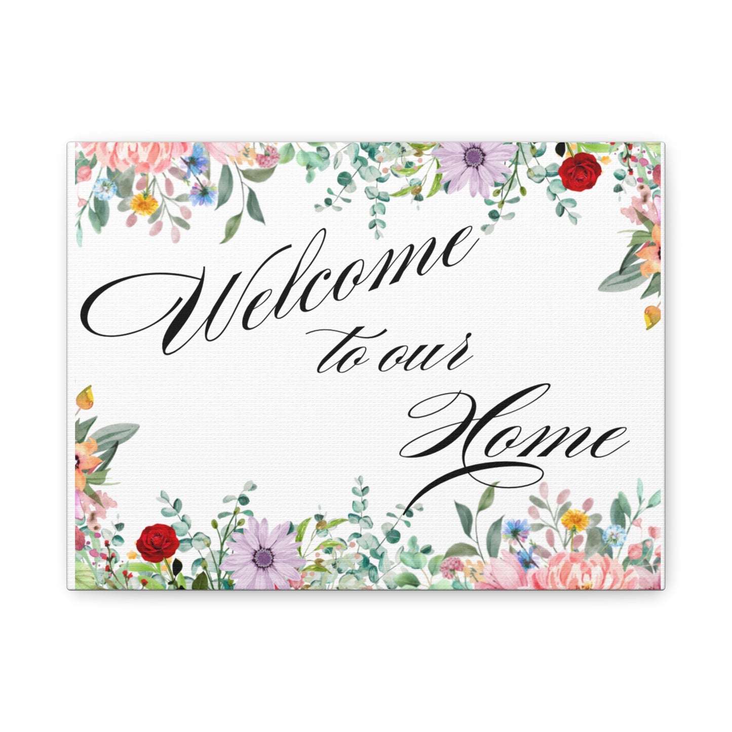 Simple Expressions Floral Welcome Canvas Wall Art - Home Decor