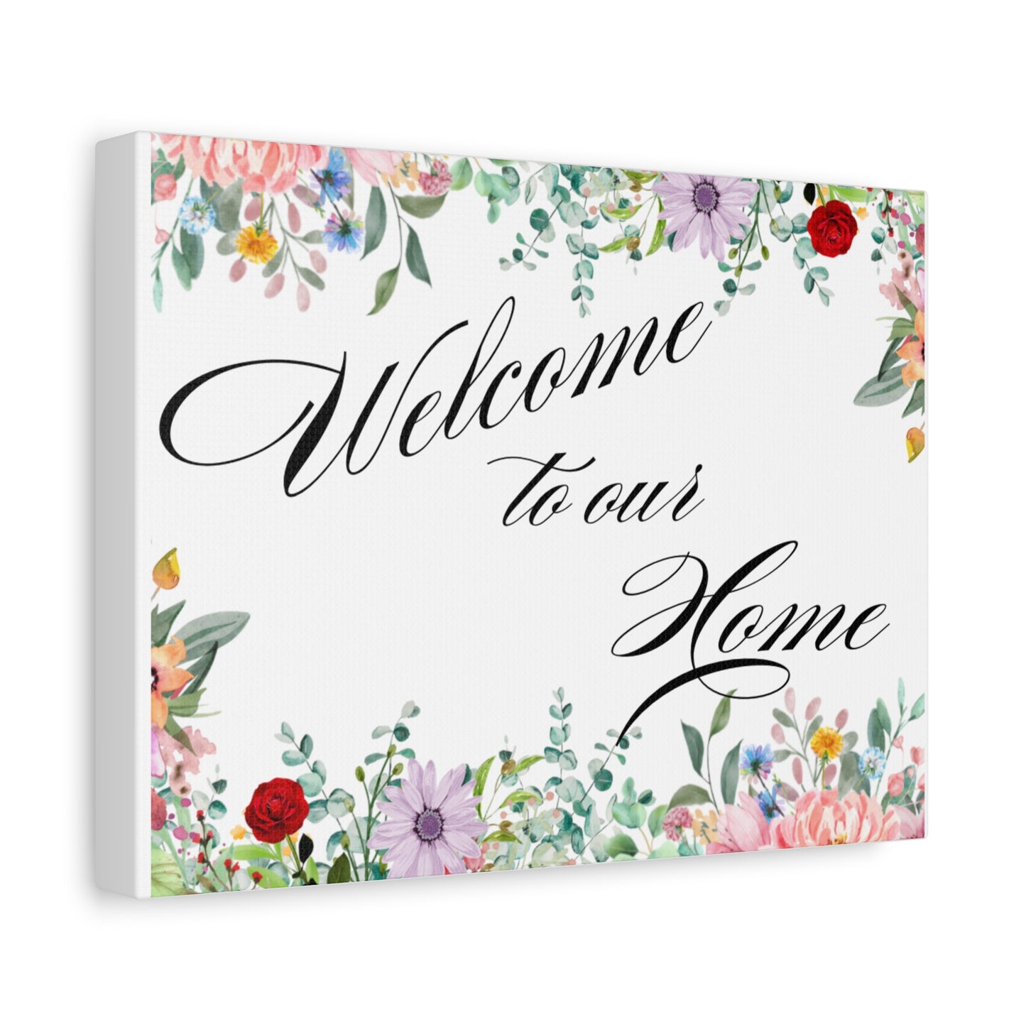 Simple Expressions Floral Welcome Canvas Wall Art - Home Decor