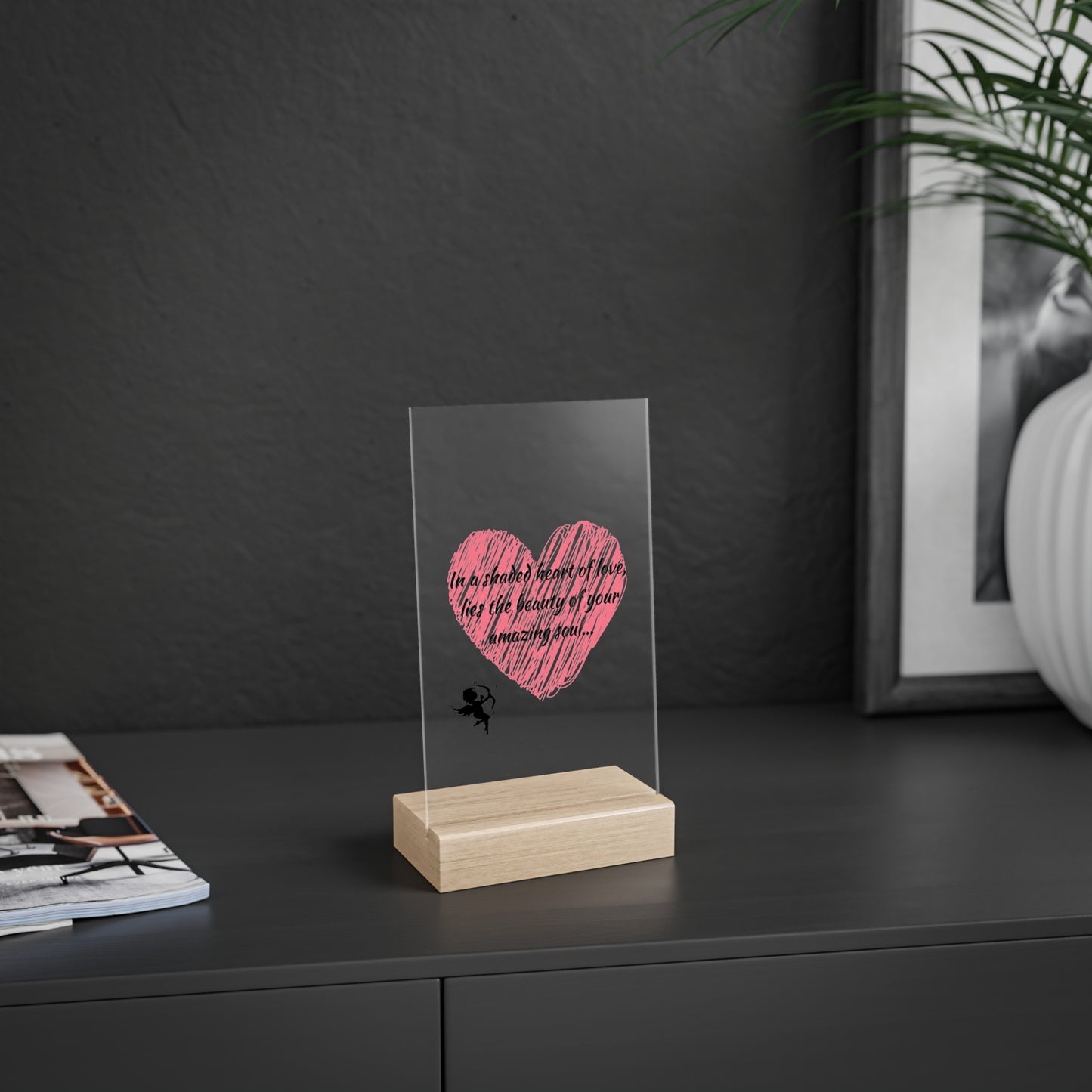 Simple Expressions- Heart Acrylic Love Sign with Wooden Stand - Heartfelt Quotes for Home Decor