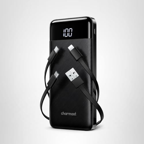 charmast Portable Charger with Built in Cables, Power Bank with Cords Wires, Slim 10000mAh Travel Battery Pack 6 Outputs 3 Inputs 6A Fast Charging for Samsung Google Pixel LG Moto iPhone iPad