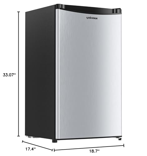 Upstreman 3.2 Cu.Ft Mini Fridge with Freezer, Single Door Mini Fridge, Dorm Fridge, Adjustable Thermostat, Mini Refrigerator for Bedroom, Office, Dorm, Black-BR321