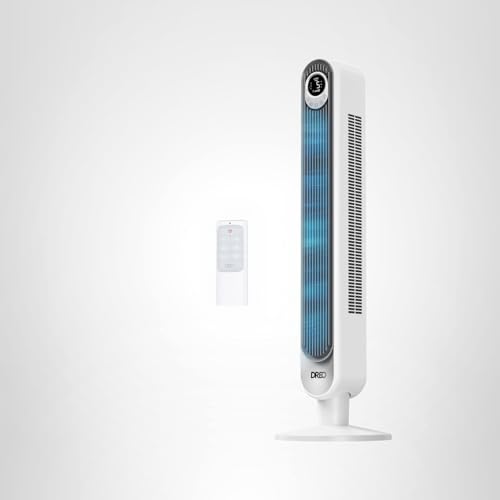 DREO Tower Fan for Bedroom, 28 ft/s, 20dB Quiet Oscillating Bladeless Fan with Remote, 9 Speeds, 4 Modes, 12H Timer, LED Display, Standing Floor Fan Powerful for Indoor Home Office Room, 42 Inch