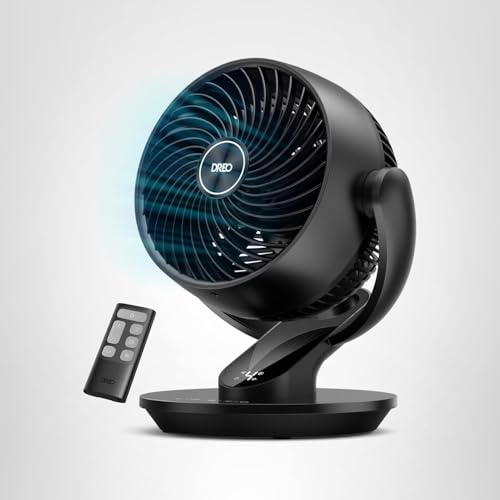 DREO Fan for Bedroom, 13-Inch Oscillating Table Air Circulator Fan for Whole Room, 120° Tilt Adjustment, 28dB Ultra-Quiet, 70ft Powerful Airflow, 4 Speeds Desk Fans with Remote for Home, Office