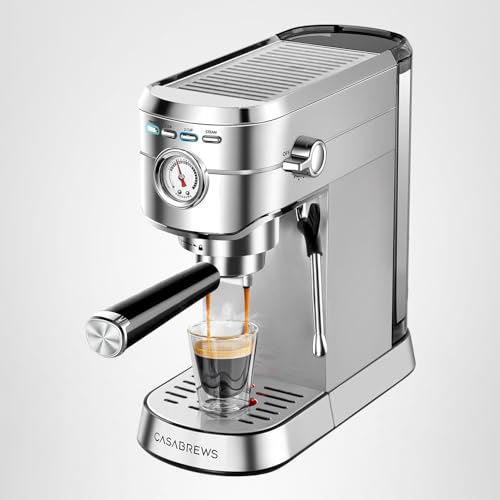 CASABREWS CM5418 Espresso Machine 20 Bar, Compact Espresso Maker with Steam Milk Frother, Stainless Steel Coffee Machine with 34oz Removable Water Tank for Cappuccino, Small Latte Machine, Silver