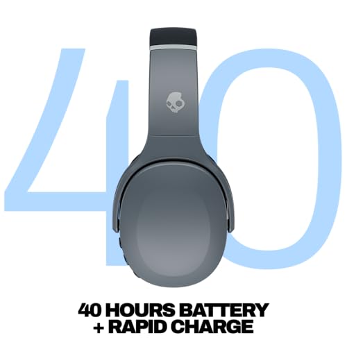 Skullcandy Crusher Evo Wireless Bluetooth Headphones with Extra USB-C Charging Cable, Multi-Sensory Bass, Noise Isolating Over-Ear Fit, 40 Hours Battery, Microphone for iPhone Android - True Black