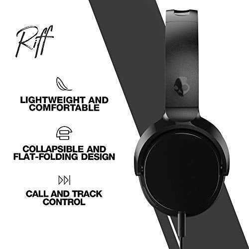 Skullcandy Riff Wireless 2 On-Ear Bluetooth Headphones, Up to 34 Hrs Battery, Foldable Lightweight Design, Convenient for Travel with Included 3.5mm AUX Cable, Microphone for iPhone Android - Black