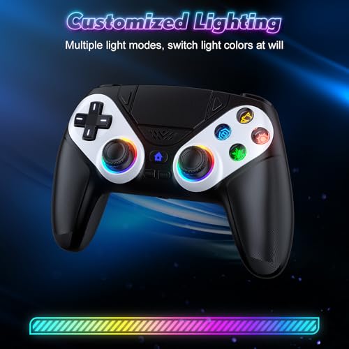 Dinosoo RGB Wireless Controller for PS5/PlayStation 5 PC, Bluetooth Controller with Turbo, Macro, Dynamic Vibration, 6-Axis Motion Control, 3.5mm Audio Jack, 1000mAh Battery, Speaker - Blue