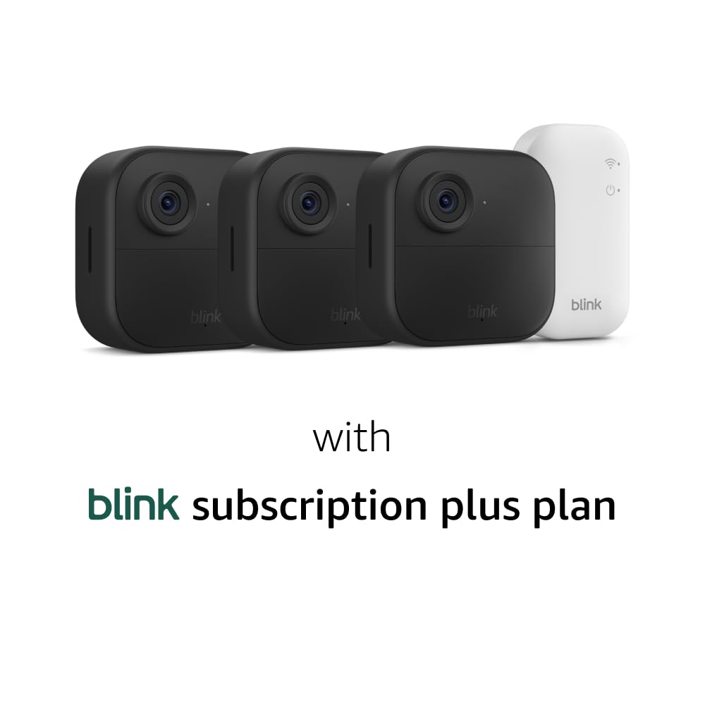 Blink Outdoor 4 – Wireless smart security camera, two-year battery life, 1080p HD day and infrared night live view, two-way talk. Sync Module Core included – 3 camera system