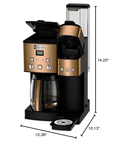 Cuisinart Single Serve + 12 Cup Coffee Maker, Offers 3-Sizes: 6-Ounces, 8-Ounces and 10-Ounces, Stainless Steel, SS-15CP, Copper