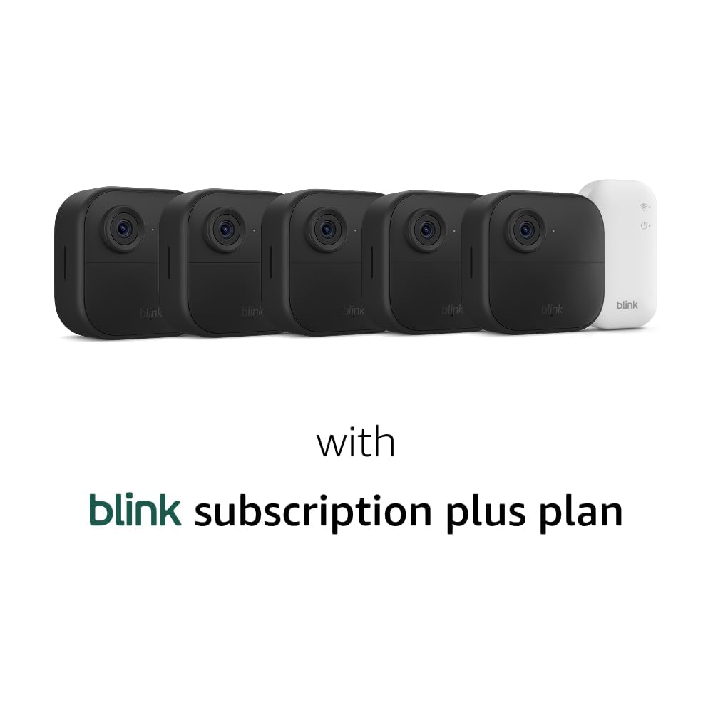 Blink Outdoor 4 – Wireless smart security camera, two-year battery life, 1080p HD day and infrared night live view, two-way talk. Sync Module Core included – 3 camera system
