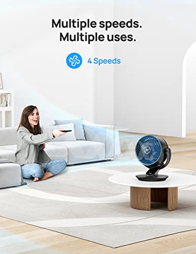 DREO Fan for Bedroom, 13-Inch Oscillating Table Air Circulator Fan for Whole Room, 120° Tilt Adjustment, 28dB Ultra-Quiet, 70ft Powerful Airflow, 4 Speeds Desk Fans with Remote for Home, Office