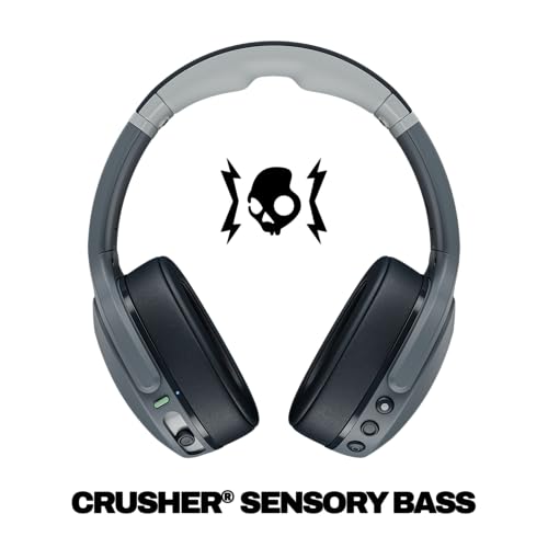 Skullcandy Crusher Evo Wireless Bluetooth Headphones with Extra USB-C Charging Cable, Multi-Sensory Bass, Noise Isolating Over-Ear Fit, 40 Hours Battery, Microphone for iPhone Android - True Black