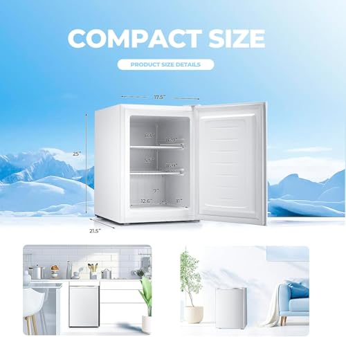 1.1 Cu.ft Upright Freezer, Small Mini Freezer with Adjustable Thermostat, Removable Shelves, Reversible Single Door, for Bedroom/Home/Dorms/Apartment, Silver