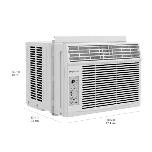 Amazon Basics 5000-BTU Window Air Conditioner with Quiet Operation, Up to 150 Sqf, Cool and Fan Functions, Washable Filter, Adjustable Window Kit, Intuitive Mechanical Controls, for Small Room, White
