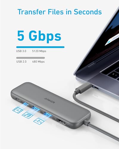 Anker USB C Hub, 5-in-1 USBC to HDMI Splitter with 4K Display, 1 x Powered USB-C 5Gbps & 2×Powered USB-A 3.0 5Gbps Data Ports for MacBook Pro, MacBook Air, Dell and More