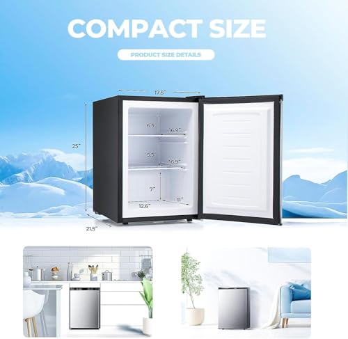 1.1 Cu.ft Upright Freezer, Small Mini Freezer with Adjustable Thermostat, Removable Shelves, Reversible Single Door, for Bedroom/Home/Dorms/Apartment, Silver