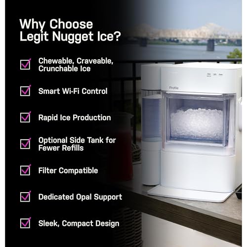 GE Profile Opal 2.0 Ultra Nugget Ice Maker with Side Tank and Scale Inhibiting Filter, Scoop Included, 38 lbs in 24 Hours, Pellet Ice Machine with WiFi & Smart Connected, Stainless Steel