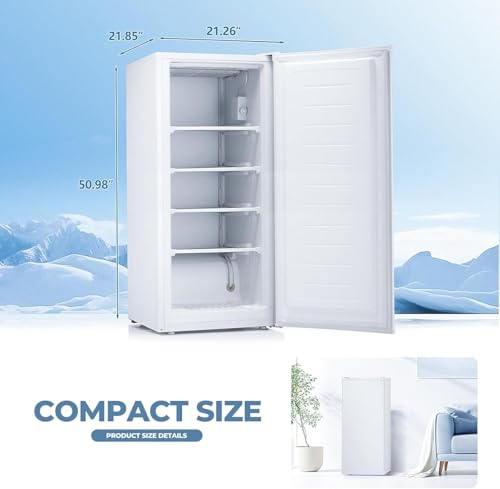 1.1 Cu.ft Upright Freezer, Small Mini Freezer with Adjustable Thermostat, Removable Shelves, Reversible Single Door, for Bedroom/Home/Dorms/Apartment, Silver