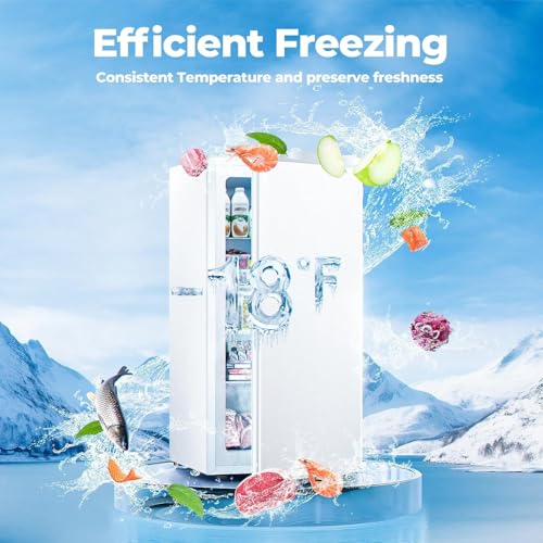 1.1 Cu.ft Upright Freezer, Small Mini Freezer with Adjustable Thermostat, Removable Shelves, Reversible Single Door, for Bedroom/Home/Dorms/Apartment, Silver