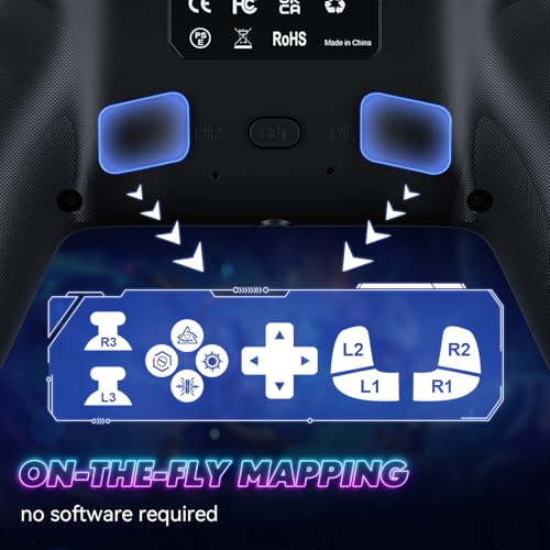 Dinosoo RGB Wireless Controller for PS5/PlayStation 5 PC, Bluetooth Controller with Turbo, Macro, Dynamic Vibration, 6-Axis Motion Control, 3.5mm Audio Jack, 1000mAh Battery, Speaker - Blue