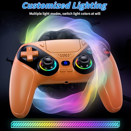 Dinosoo RGB Wireless Controller for PS5/PlayStation 5 PC, Bluetooth Controller with Turbo, Macro, Dynamic Vibration, 6-Axis Motion Control, 3.5mm Audio Jack, 1000mAh Battery, Speaker - Blue