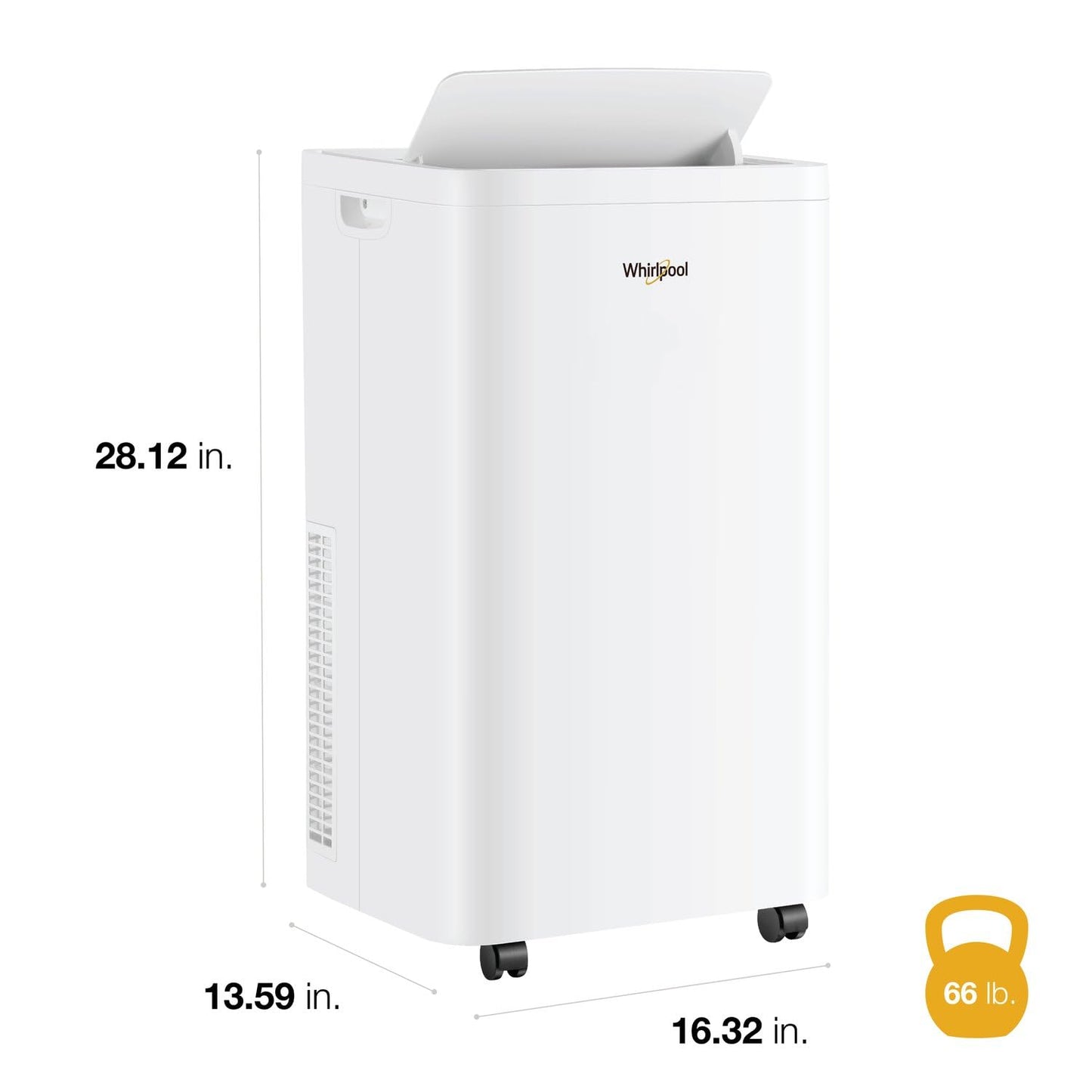 Whirlpool 14,000 BTU Portable Air Conditioner with Dehumidifier for Living Room, Apartment, or Bedroom, 115V, Portable AC for Large Rooms up to 700 Square Feet with Remote, 3 Speeds, and Timer, White